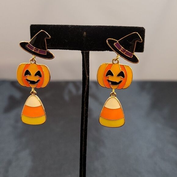 NEW CELEBRATE TOGETHER HALLOWEEN WITCH HAT,JACK O LANTERN &CANDY CORN EARRINGS - Picture 5 of 10